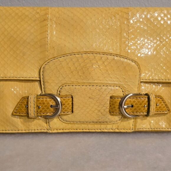 Cole Haan Collection Vintage Snakeskin Leather Clutch envelope wristlet Yellow - Picture 2 of 11